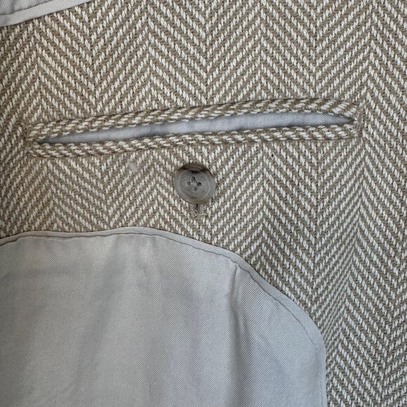 Banana Republic Norfolk Linen-Cotton Cream Herringbone Belted Long Blazer Jacket - Picture 17 of 17